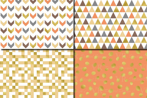 Brown, Orange and Gold Foil Seamless Geometric Patterns Digital Pattern VR Digital Design 