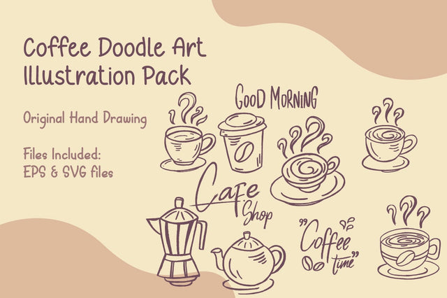 Brown Outline Coffee And Tea Doodle Art SVG Masyafi Studio 