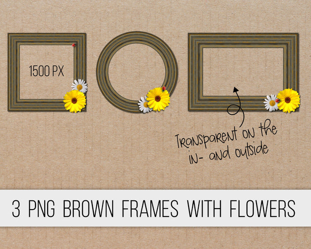 Brown wooden frames with flowers PNG Digital Pattern Boertiek 