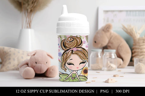 Brunette Fairy 12 oz Sippy Cup Sublimation Design PNG Sublimation BijouBay 