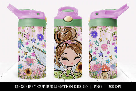 Brunette Fairy 12 oz Sippy Cup Sublimation Design PNG Sublimation BijouBay 