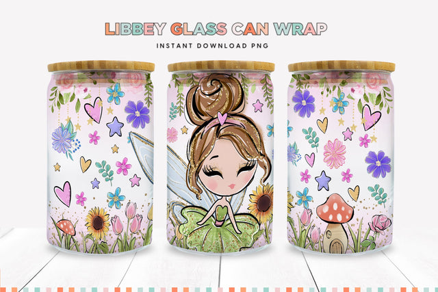 Brunette Fairy Libbey Can Sublimation Wrap Sublimation BijouBay 