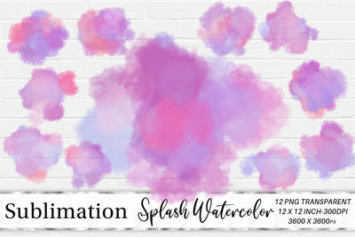 Brush splash sublimation background, Splash bundle clipart, Splash png, watercolor pink Sublimation artnoy 