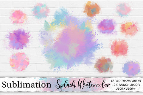 Brush splash sublimation background, Splash bundle clipart, Splash png, Watercolor Sublimation artnoy 