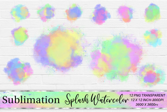 Brush splash sublimation background, splash bundle clipart, splash png, watercolor Sublimation artnoy 
