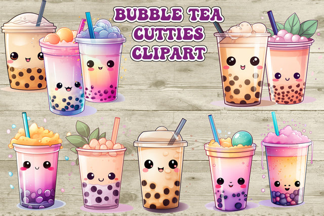 Bubble Tea Cutties Clipart Sublimation Boo Bear Designz 