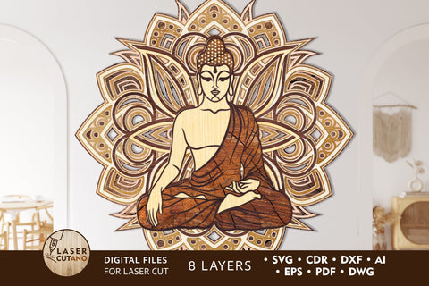 Buddha Mandala Multilayer Laser Cut File, Mandala, Round Sign SVG, 3D Designs SVG LaserCutano 