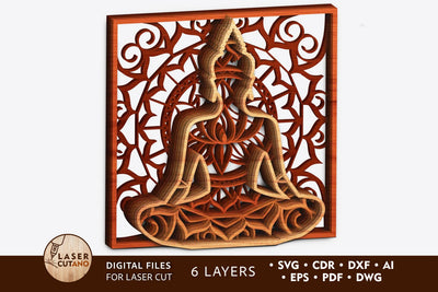 BUDDHA, Meditation, Yoga, Religious, Spiritual, Lotus Multilayer Laser Cut Files, Mandala, SVG, 3D Designs, SVG LaserCutano 