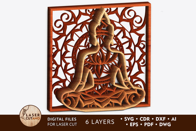 BUDDHA, Meditation, Yoga, Religious, Spiritual, Lotus Multilayer Laser Cut Files, Mandala, SVG, 3D Designs, SVG LaserCutano 