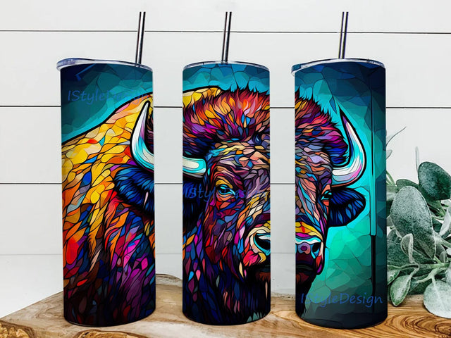 Buffalo 20oz Skinny Tumbler Png, Nature Animal Bison Tumbler, Bison Tumbler Wrap Png, Sublimation Digital Design, Animal Tumbler, Neon Bison Tumbler Sublimation iStyleDesign 