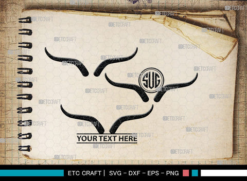 Buffalo Horn Monogram, Buffalo Horn Silhouette, Buffalo Horn SVG, Horn Svg, Horns Svg, Animal Horns Svg, SB00342 SVG ETC Craft 