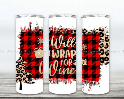 Buffalo Plaid 20 oz Skinny Tumbler Sublimation Design, Will Wrap For Wine Skinny Tumbler, Digital PNG Christmas Leopard Sublimation ToriDesigns 