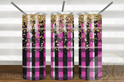 Buffalo Plaid 20oz Skinny Tumbler Sublimation / Hot Pink Plaid/ Christmas Plaid Sublimation Marlene Campos 