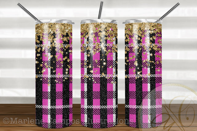 Buffalo Plaid 20oz Skinny Tumbler Sublimation / Hot Pink Plaid/ Christmas Plaid Sublimation Marlene Campos 