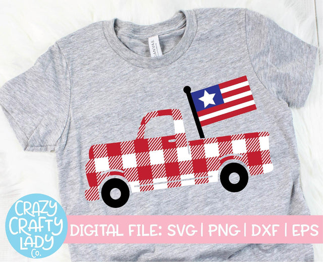 Buffalo Plaid American Flag Truck | 4th of July SVG Cut File SVG Crazy Crafty Lady Co. 
