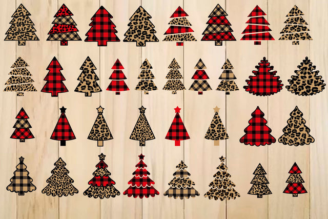 Buffalo Plaid and Leopard Plaid Christmas Trees SVG Yuliya 
