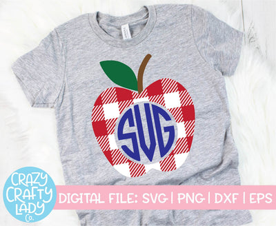 Buffalo Plaid Apple Monogram Frame | Back to School SVG Cut File SVG Crazy Crafty Lady Co. 