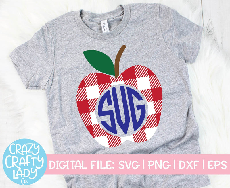 Buffalo Plaid Apple Monogram Frame | Back to School SVG Cut File - So ...