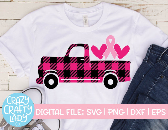 Buffalo Plaid Breast Cancer Awareness Truck SVG Cut File SVG Crazy Crafty Lady Co. 