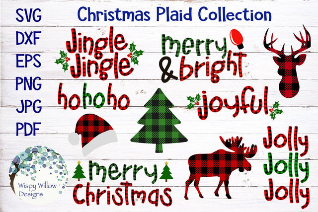 Buffalo Plaid Christmas Bundle SVG SVG Wispy Willow Designs