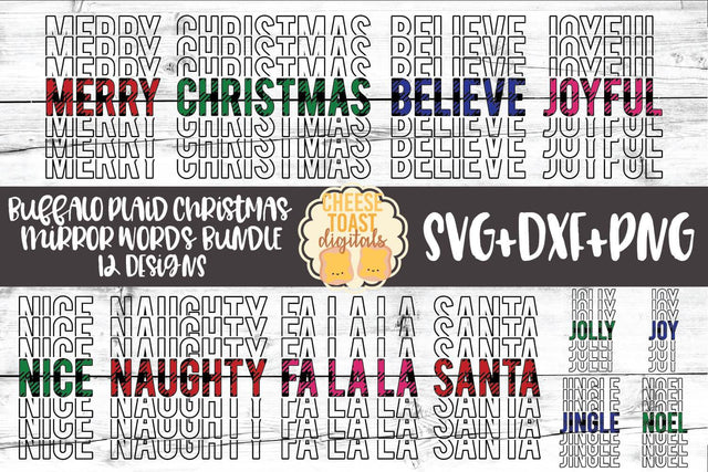 Buffalo Plaid Christmas Mirror Words Bundle - Holiday SVG PNG DXF Cut Files SVG Cheese Toast Digitals