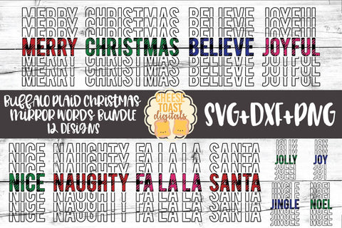 Buffalo Plaid Christmas Mirror Words Bundle - Holiday SVG PNG DXF Cut Files SVG Cheese Toast Digitals