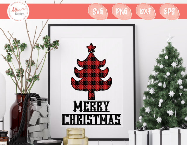 Buffalo Plaid Christmas Tree - Merry Christmas - SVG, PNG, DXF, EPS SVG Elsie Loves Design 