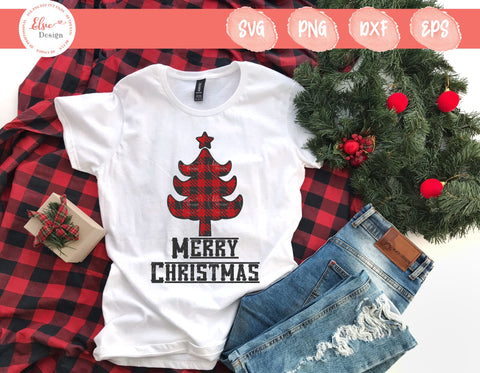 Buffalo Plaid Christmas Tree - SVG, PNG, DXF, EPS SVG Elsie Loves Design 