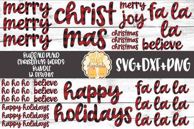 Buffalo Plaid Christmas Words Bundle - Holiday SVG PNG DXF Cut Files SVG Cheese Toast Digitals