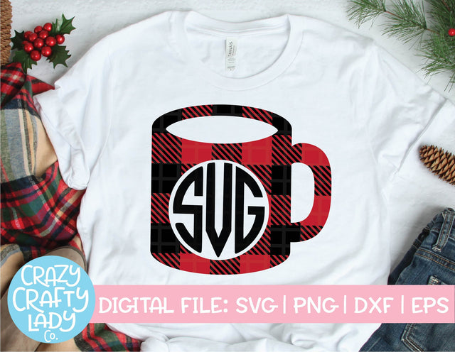 Buffalo Plaid Coffee Mug Monogram Frame | Christmas SVG Cut File SVG Crazy Crafty Lady Co. 