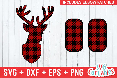 Buffalo Plaid Deer Head and Elbow Patches SVG Svg Cuttables 