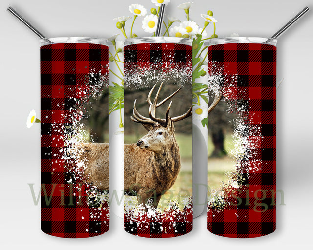 Buffalo Plaid Deer Tumbler Design, Christmas Deer 20oz Skinny Tumbler, Deer Sublimation Design, Xmas Tumbler Template, Instant Download Sublimation WillowSageDesign 