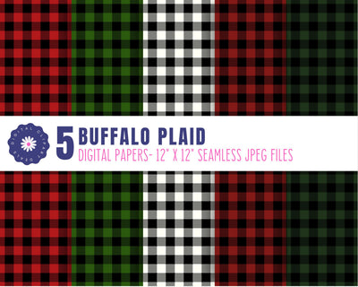 Buffalo Plaid Digital Papers | 5 Shades | Crafters, DIY, Teachers | Instant Download Sublimation Digital Clipart Deals 