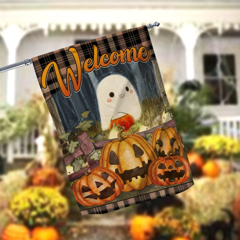 Buffalo Plaid Ghost Pumpkin Halloween Garden Flag - 12x18 Garden Flag Sublimation Design Download PNG File Instant Download Sublimation CaldwellArt 