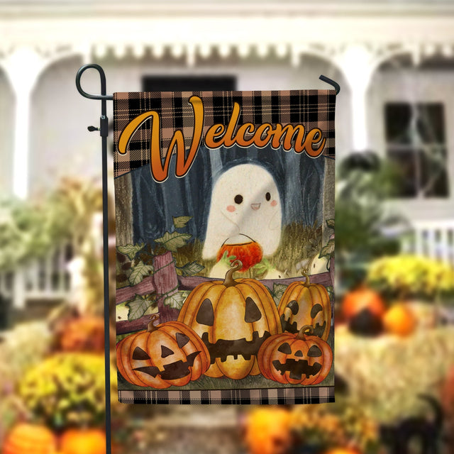 Buffalo Plaid Ghost Pumpkin Halloween Garden Flag - 12x18 Garden Flag Sublimation Design Download PNG File Instant Download Sublimation CaldwellArt 