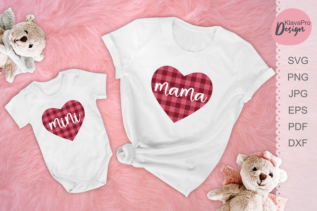 Buffalo plaid hearts SVG, Mama Mini SVG Mother`s day design SVG Klava P 