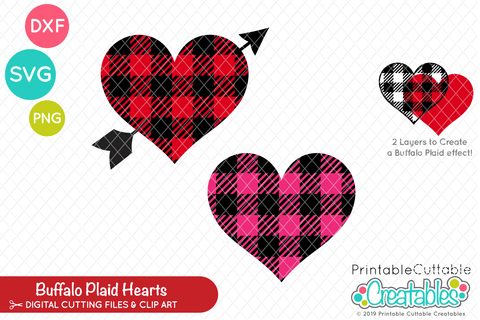Buffalo Plaid Hearts SVG SVG Printable Cuttable Creatables 