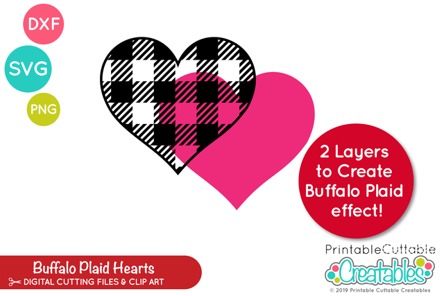 Buffalo Plaid Hearts SVG SVG Printable Cuttable Creatables 