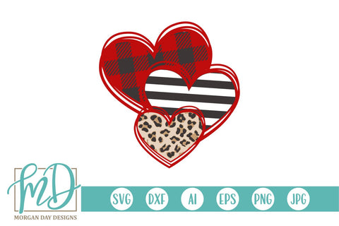 Buffalo Plaid Leopard Valentine Heart Trio SVG Morgan Day Designs 
