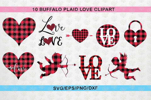 Buffalo Plaid Love Clipart Bundle – Love And Valentine SVG EPS DXF PNG SVG CoralCutsSVG 