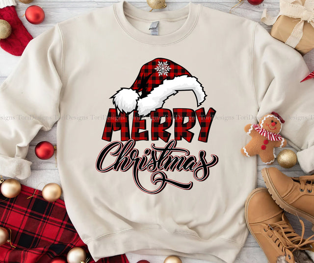 Buffalo Plaid Merry Christmas PNG Sublimation Design Sublimation ToriDesigns 