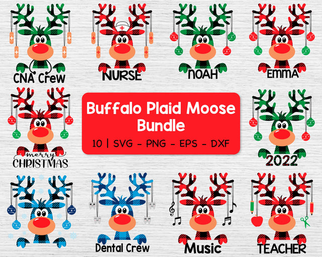 Buffalo Plaid Moose Bundle Svg, Christmas Moose Svg, Moose Svg Bundle SVG SvgMonkeys 