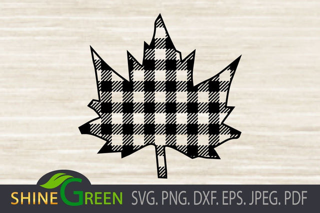Buffalo Plaid Oak Leaf - Fall SVG, Autumn DXF SVG Shine Green Art 