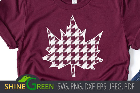 Buffalo Plaid Oak Leaf - Fall SVG, Autumn DXF SVG Shine Green Art 