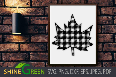 Buffalo Plaid Oak Leaf - Fall SVG, Autumn DXF SVG Shine Green Art 