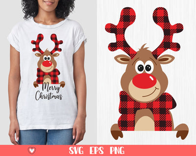 Buffalo Plaid Reindeer svg, Reindeer Monogram svg, Christmas svg, png files SVG Pretty Meerkat 