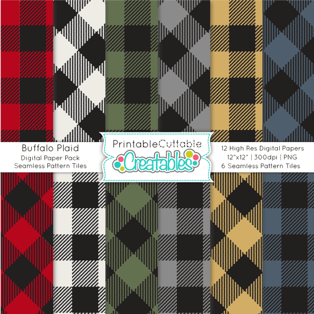 Buffalo Plaid Seamless Patterns Digital Paper Printable Cuttable Creatables 
