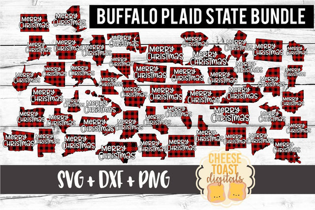 Buffalo Plaid State Bundle - Christmas States SVG PNG DXF Cut Files SVG Cheese Toast Digitals