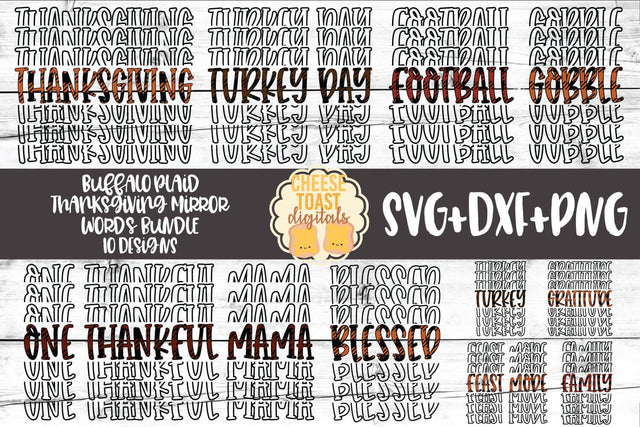 Buffalo Plaid Thanksgiving Mirror Words Bundle - Holiday SVG PNG DXF Cut Files SVG Cheese Toast Digitals