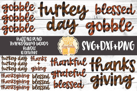 Buffalo Plaid Thanksgiving Words Bundle - Fall SVG PNG DXF Cut Files SVG Cheese Toast Digitals 